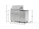 NewAge Outdoor Kitchens Outdoor Grill Island Stainless-Steel 4-Piece Cabinet Set with Casters and 3-Drawer, Grill Cabinet, Platinum Grill and Dekton in Sirius Countertop - (Liquid Propane) 
