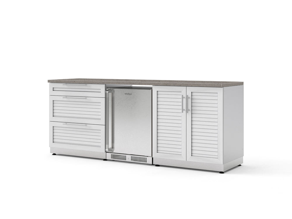 NewAge Outdoor Kitchens Stainless Steel 5-Piece Cabinet Set with 3-Drawer, 2-Door Cabinet, Countertops and Fridge-73864-Garage Giant