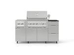 NewAge Outdoor Kitchens Outdoor Grill Island Stainless-Steel 6-Piece Cabinet Set with Casters and 3-Drawer, Grill Cabinet, Platinum Grill, Dual Side Burner and Dekton in Sirius Countertop - (Liquid Propane) 