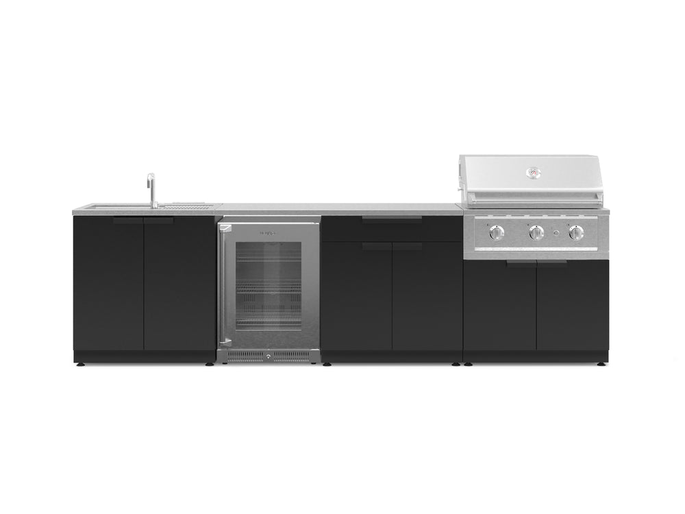 NewAge Outdoor Kitchens Stainless Steel 6-Piece Cabinet Set with Sink, Bar, Grill Cabinet, Performance Grill, Countertop and Glass Door Fridge-71461-Garage Giant