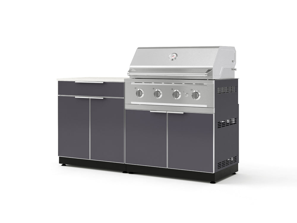 NewAge Outdoor Kitchens Aluminum 4-Piece Cabinet Set with Bar, Grill Cabinet, Performance Grill and Countertop - (Liquid Propane) | Garage Giant