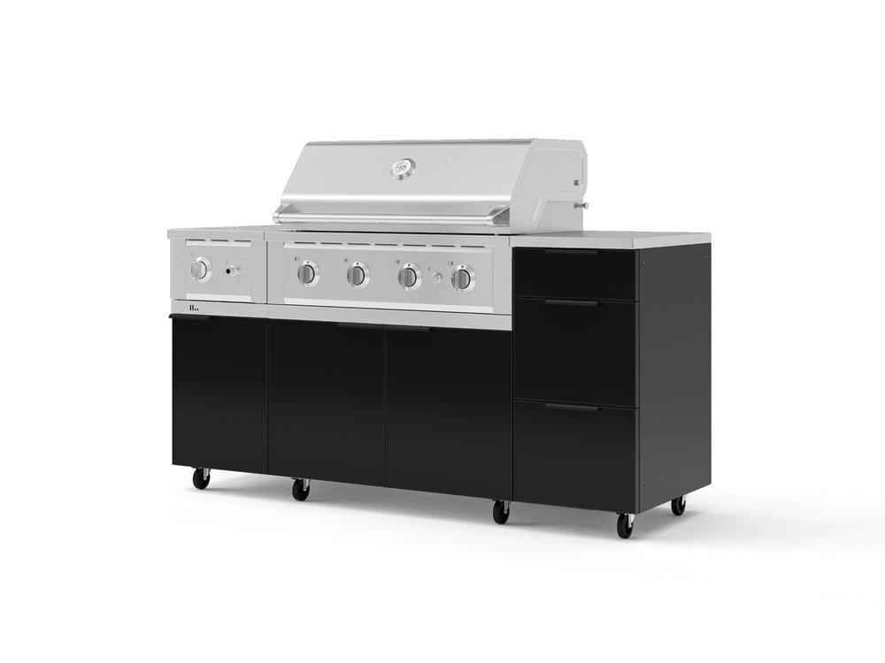 NewAge Outdoor Kitchens Outdoor Grill Island Aluminum 6-Piece Cabinet Set with Casters and 3-Drawer, Grill Cabinet, Performance Grill, Side Burner, Countertop | 77598