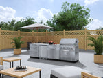 NewAge Outdoor Kitchens Stainless Steel 7-Piece Cabinet Set with 3-Drawer, Bar, Grill Cabinet, Platinum Grill, Countertops and Fridge-66577-Garage Giant 
