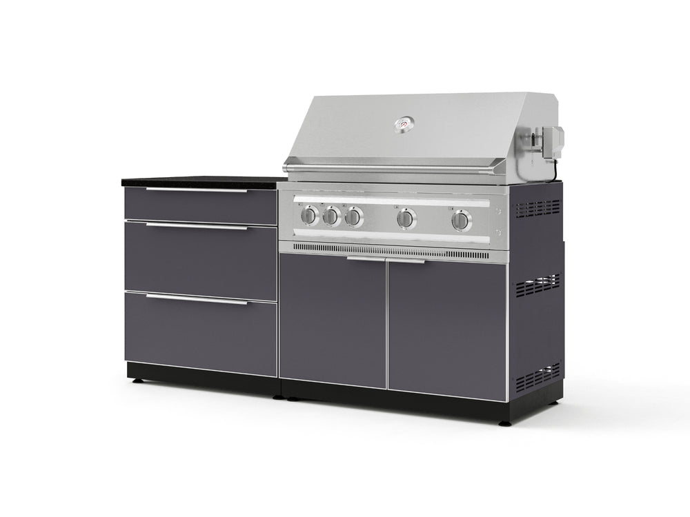 NewAge Outdoor Kitchens Aluminum 4-Piece Cabinet Set with 3 Drawer, Grill Cabinet, Platinum Grill and Countertop-71618-Garage Giant