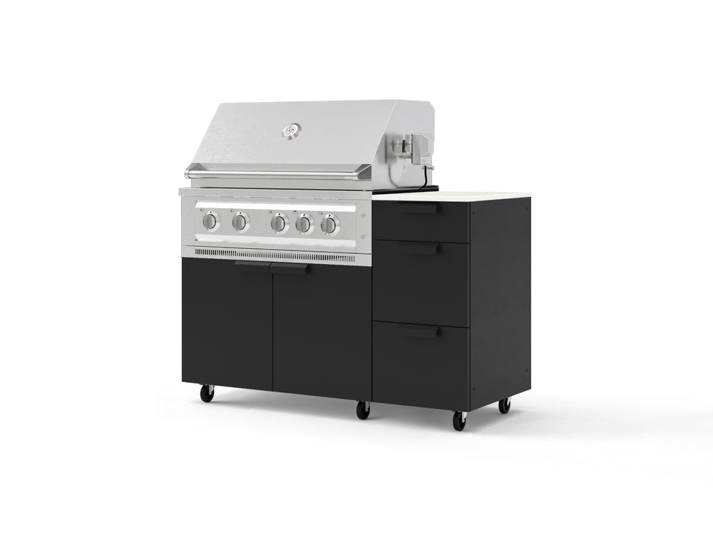 NewAge Outdoor Kitchens Outdoor Grill Island Stainless-Steel 4-Piece Cabinet Set with Casters and 3-Drawer, Grill Cabinet, Platinum Grill and Dekton in Aeris Countertop - (Liquid Propane) | Garage Giant