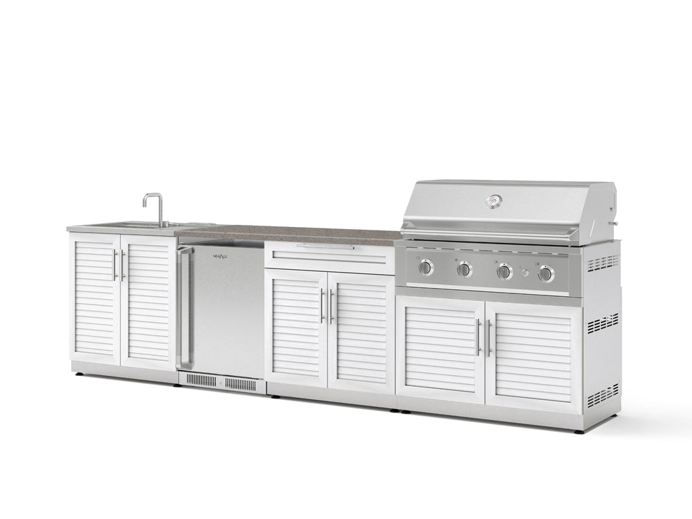 NewAge Outdoor Kitchens Stainless Steel 6-Piece Cabinet Set with Sink, Bar, Grill Cabinet, Performance Grill, Countertop and Stainless Steel Door Fridge-73835-Garage Giant
