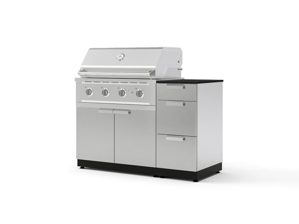 NewAge Outdoor Kitchens Outdoor Grill Island Stainless-Steel 4-Piece Cabinet Set with 3-Drawer, Grill Cabinet, Performance Grill and Dekton in Sirius Countertop - (Natural Gas) | Garage Giant