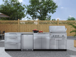 NewAge Outdoor Kitchens Stainless Steel 7-Piece Cabinet Set with 3-Drawer, Bar, Grill Cabinet, Platinum Grill, Countertops and Fridge-66576-Garage Giant 