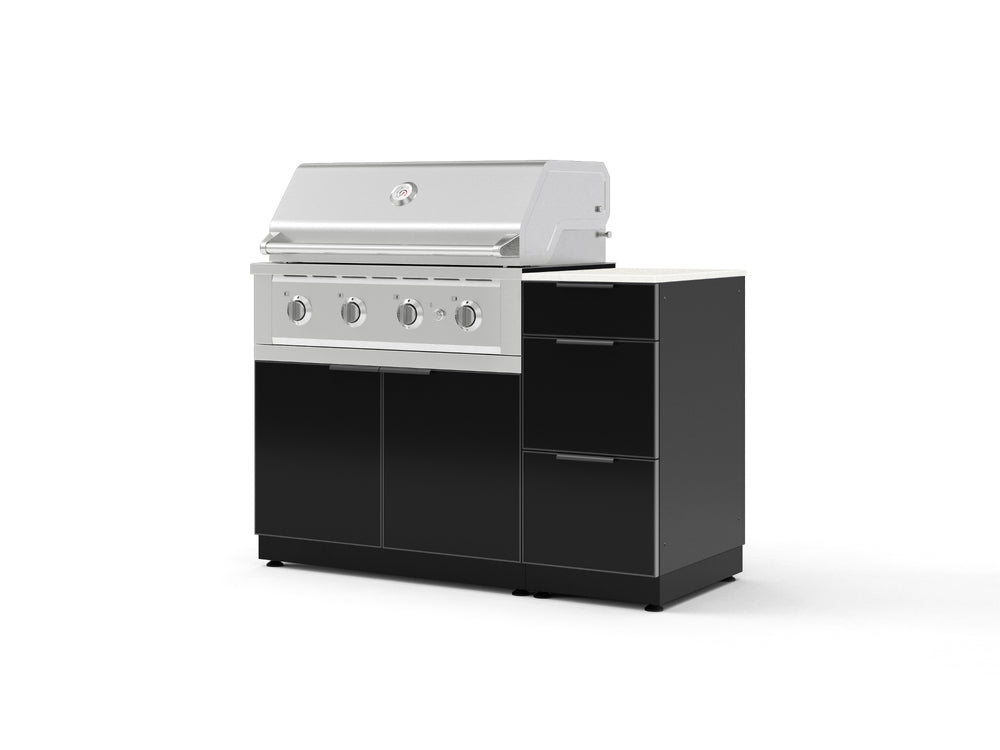 NewAge Outdoor Kitchens Outdoor Grill Island Aluminum 4-Piece Cabinet Set with 3-Drawer, Grill Cabinet, Performance Grill and Countertop - (Natural Gas) | Garage Giant