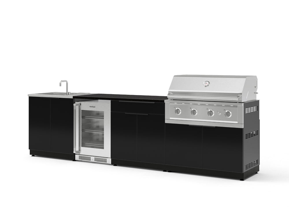 NewAge Outdoor Kitchens Aluminum 6-Piece Cabinet Set with Sink, Bar, Grill Cabinet, Performance Grill, Countertop and Glass Door Fridge-73724-Garage Giant
