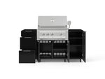 NewAge Outdoor Kitchens Outdoor Grill Island Aluminum 5-Piece Cabinet Set with Casters 1 Door, 3 Drawer, Grill Cabinet and Platinum Grill - (Liquid Propane) 