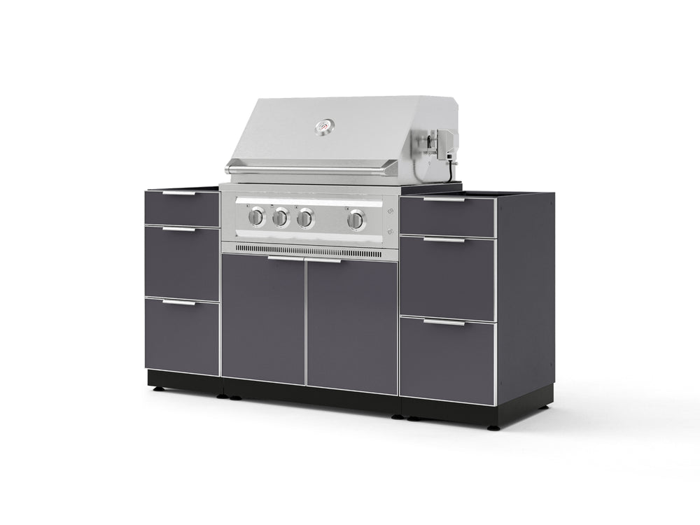 NewAge Outdoor Kitchens Outdoor Grill Island Aluminum 5-Piece Cabinet Set with 3 Drawers, Grill Cabinet and Platinum Grill - (Liquid Propane) | Garage Giant