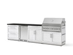 NewAge Outdoor Kitchens Stainless Steel 7-Piece Cabinet Set with 3-Drawer, Bar, Grill Cabinet, Platinum Grill, Countertop, and Stainless Steel Door Fridge-73622-Garage Giant 