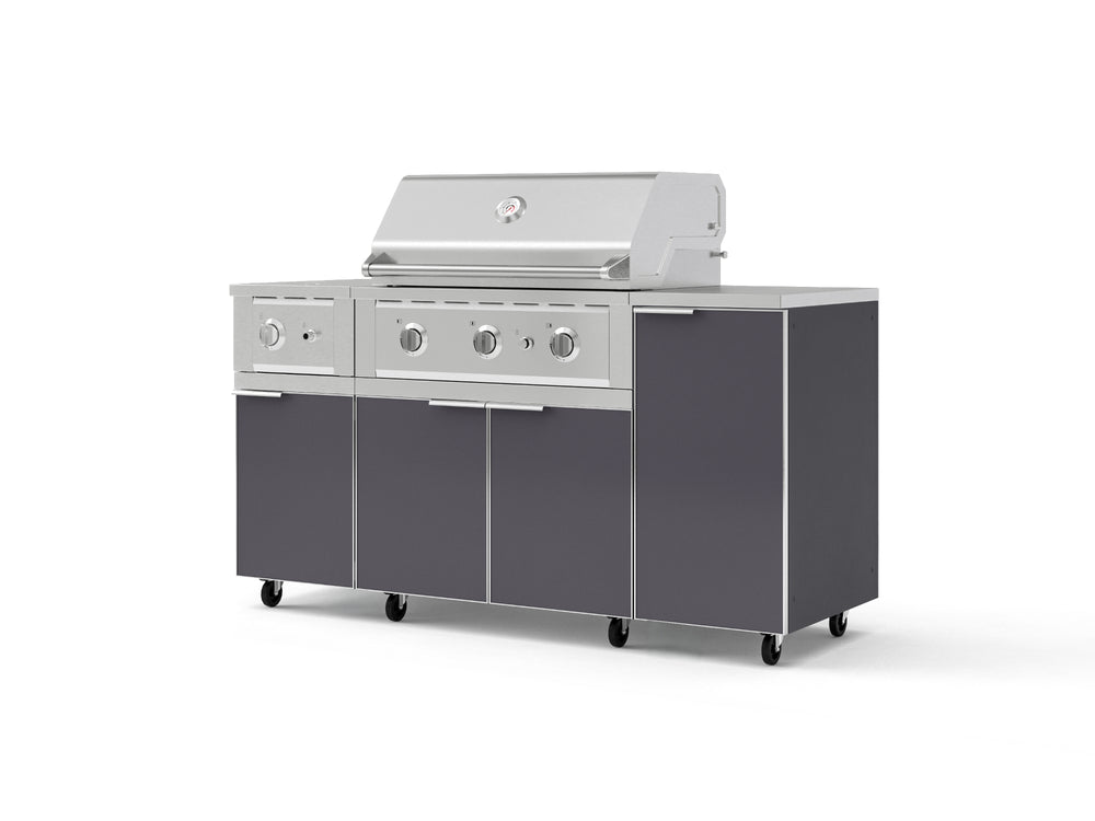 NewAge Outdoor Kitchens Outdoor Grill Island Aluminum 6-Piece Cabinet Set with Casters and 1-Door, Grill Cabinet, Performance Grill, Side Burner, Countertop-74854-Garage Giant