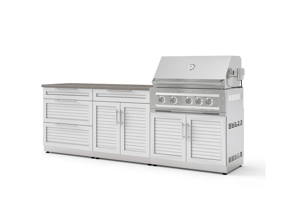 NewAge Outdoor Kitchens Stainless-Steel 5-Piece Cabinet Set with with 3-Drawer, Bar, Grill Cabinet, Platinum Grill and Countertop-73367-Garage Giant