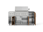 NewAge Outdoor Kitchens Outdoor Grill Island Stainless-Steel Louvered Doors 6-Piece Cabinet Set with Casters and 1-Door, Grill Cabinet, Platinum Grill, Dual Side Burner and Dekton in Sirius Countertop - (Liquid Propane) 
