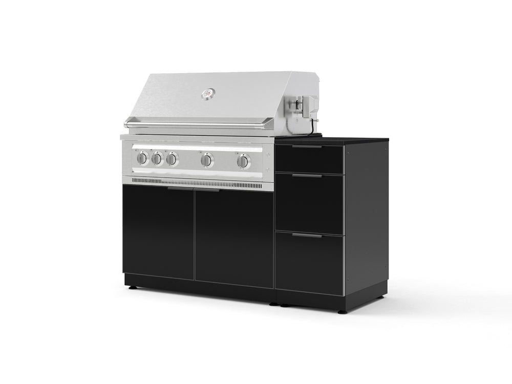 NewAge Outdoor Kitchens Outdoor Grill Island Aluminum 4-Piece Cabinet Set with 3-Drawer, Grill Cabinet, Platinum Grill and Dekton in Sirius Countertop - (Natural Gas) | Garage Giant