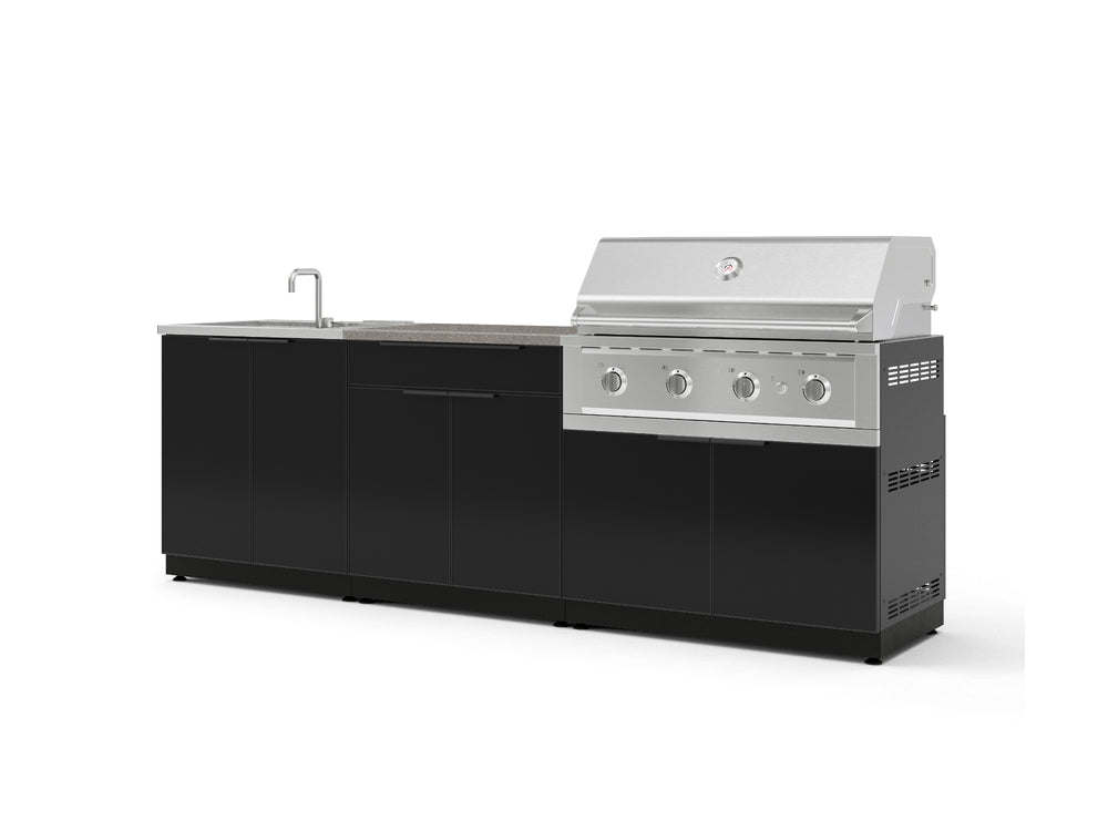 NewAge Outdoor Kitchens Aluminum 5-Piece Cabinet Set with Bar, Grill, Sink Cabinet, Performance Grill, and Countertop-73413-Garage Giant