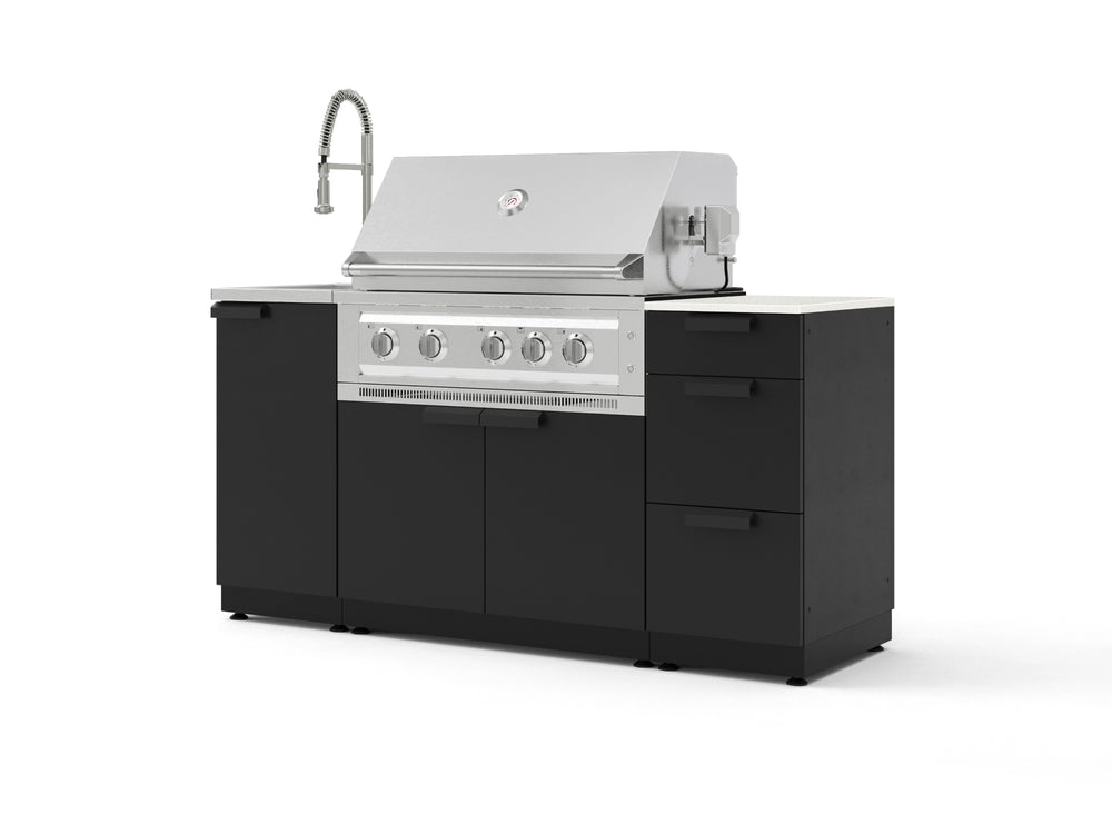 NewAge Outdoor Kitchens Outdoor Grill Island Stainless-Steel 5-Piece Cabinet Set with Sink, 3 Drawer, Grill Cabinet, Platinum Grill and Stainless Steel Countertop - (Liquid Propane) | Garage Giant