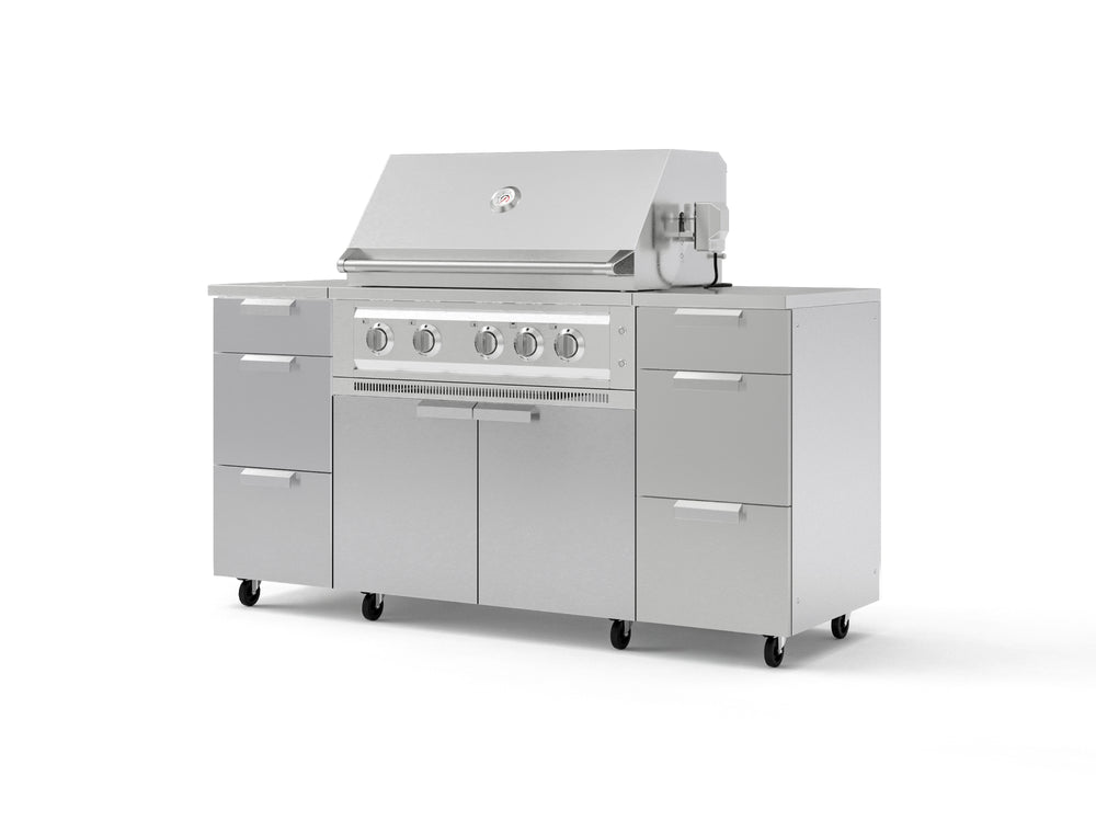 NewAge Outdoor Kitchens Outdoor Grill Island Stainless-Steel 6-Piece Cabinet Set with Casters 3 Drawers, Grill Cabinet, Platinum Grill, Countertops | 74936