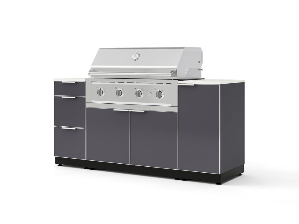 NewAge Outdoor Kitchens Outdoor Grill Island Aluminum 6-Piece Cabinet Set with 1 Door, 3 Drawer, Grill Cabinet, Performance Grill and Countertops - (Liquid Propane) | Garage Giant