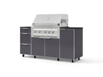 NewAge Outdoor Kitchens Outdoor Grill Island Aluminum 6-Piece Cabinet Set with Casters 1 Door, 3 Drawer, Grill Cabinet, Platinum Grill and Dekton in Sirius Countertops - (Liquid Propane) | Garage Giant 