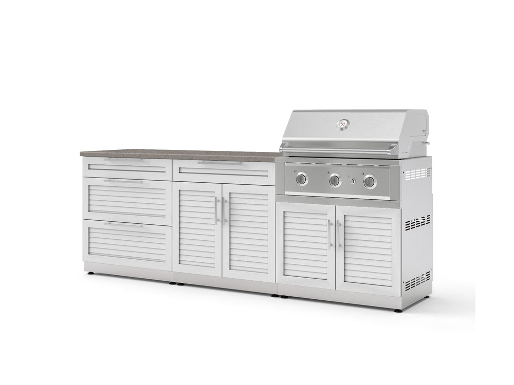 NewAge Outdoor Kitchens Stainless-Steel 5-Piece Cabinet Set with 3-Drawer, Bar, Grill Cabinet, Performance Grill and Countertop-73363-Garage Giant
