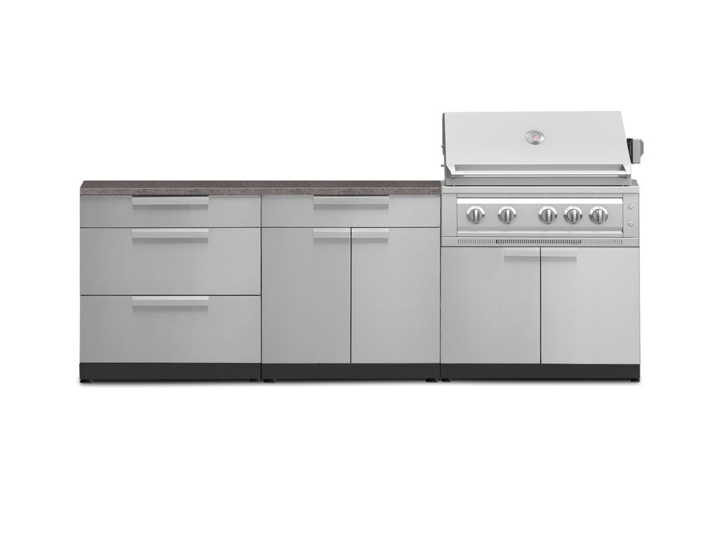 NewAge Outdoor Kitchens Stainless-Steel 5-Piece Cabinet Set with with 3-Drawer, Bar, Grill Cabinet, Platinum Grill and Countertop-71211-Garage Giant
