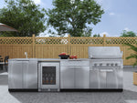 NewAge Outdoor Kitchens Stainless Steel 6-Piece Cabinet Set with Sink, Bar, Grill Cabinet, Platinum Grill, Countertop and Fridge-66363-Garage Giant 