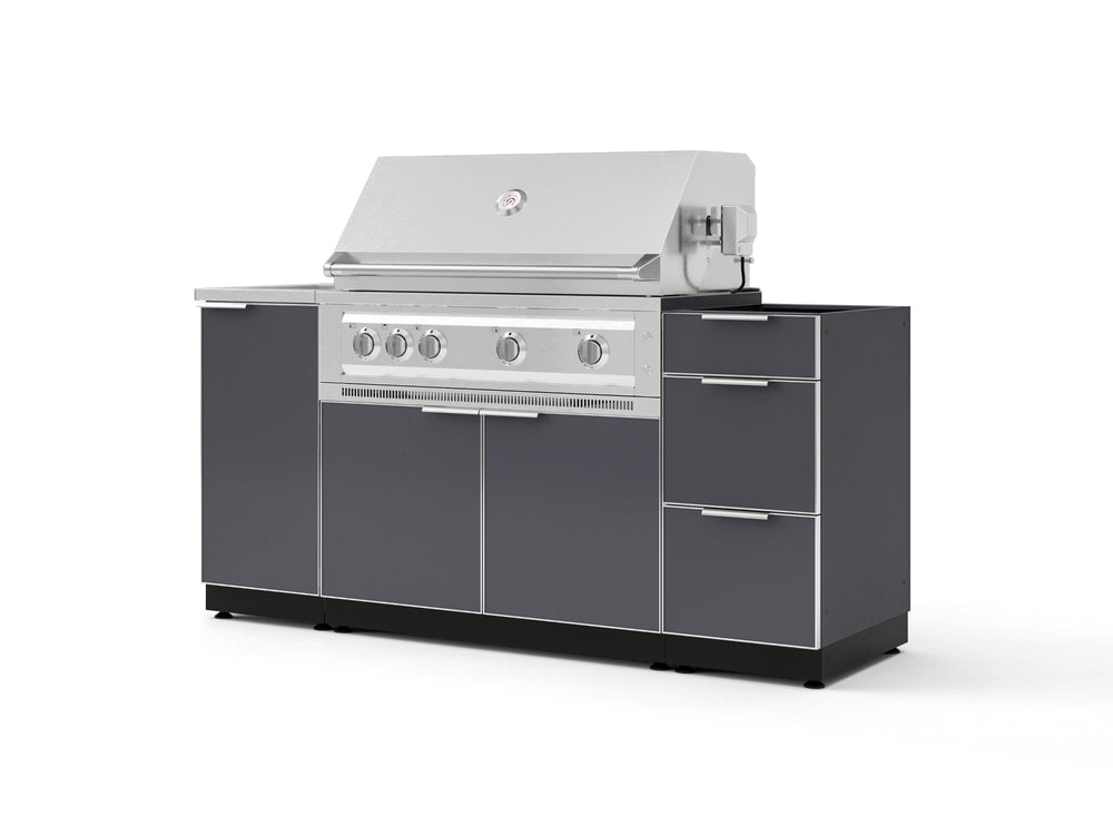 NewAge Outdoor Kitchens Outdoor Grill Island Aluminum 5-Piece Cabinet Set with Sink, 3 Drawer, Grill Cabinet, Platinum Grill and Stainless Steel Countertop - (Liquid Propane) | Garage Giant