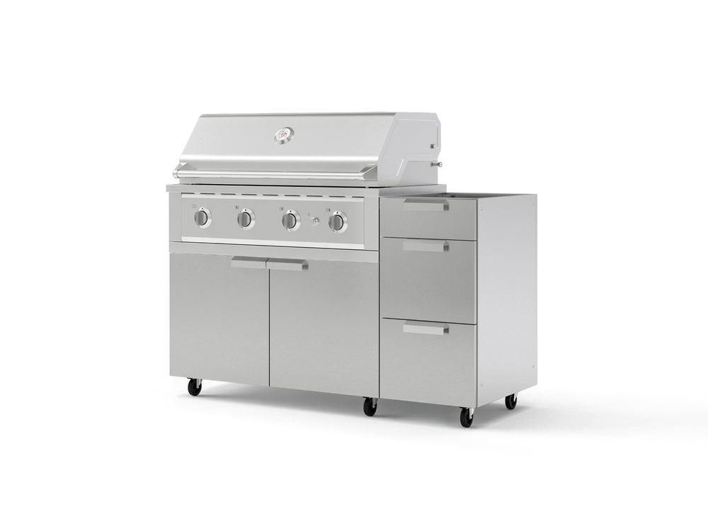 NewAge Outdoor Kitchens Outdoor Grill Island Stainless-Steel 3-Piece Cabinet Set with Casters and 3-Drawer, Grill Cabinet and Performance Grill - (Liquid Propane) | Garage Giant