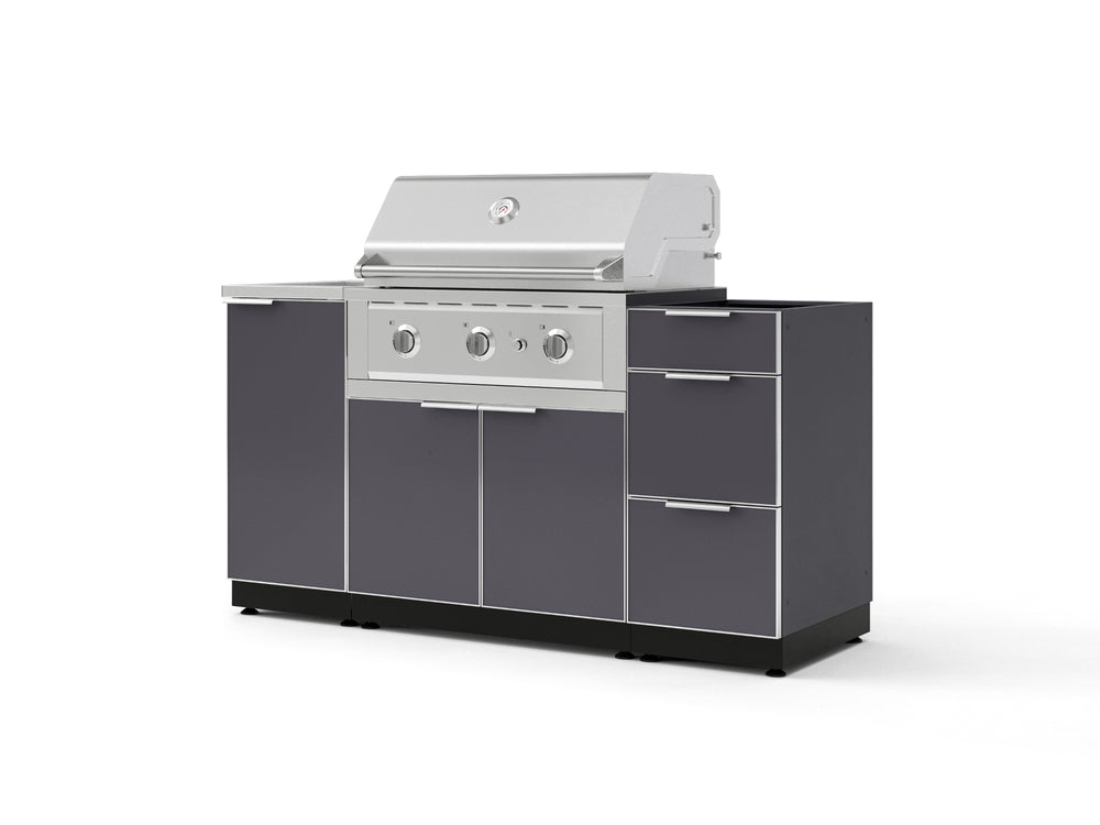 NewAge Outdoor Kitchens Outdoor Grill Island Aluminum 5-Piece Cabinet Set with Sink, 3 Drawer, Grill Cabinet, Performance Grill and Stainless Steel Countertop - (Liquid Propane) | Garage Giant
