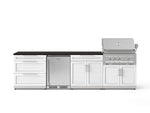 NewAge Outdoor Kitchens Stainless Steel 7-Piece Cabinet Set with 3-Drawer, Bar, Grill Cabinet, Platinum Grill, Countertop, and Stainless Steel Door Fridge-73620-Garage Giant 