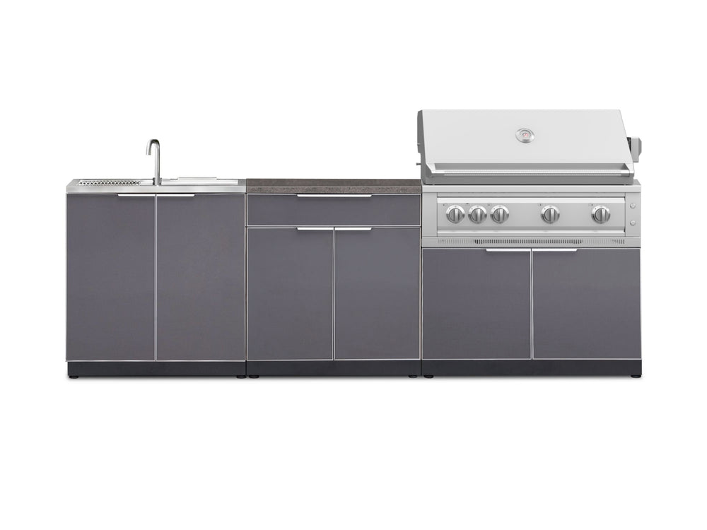 NewAge Outdoor Kitchens Aluminum 5-Piece Cabinet Set with Bar, Sink, Grill Cabinet, Platinum Grill, and Countertop-71277-Garage Giant