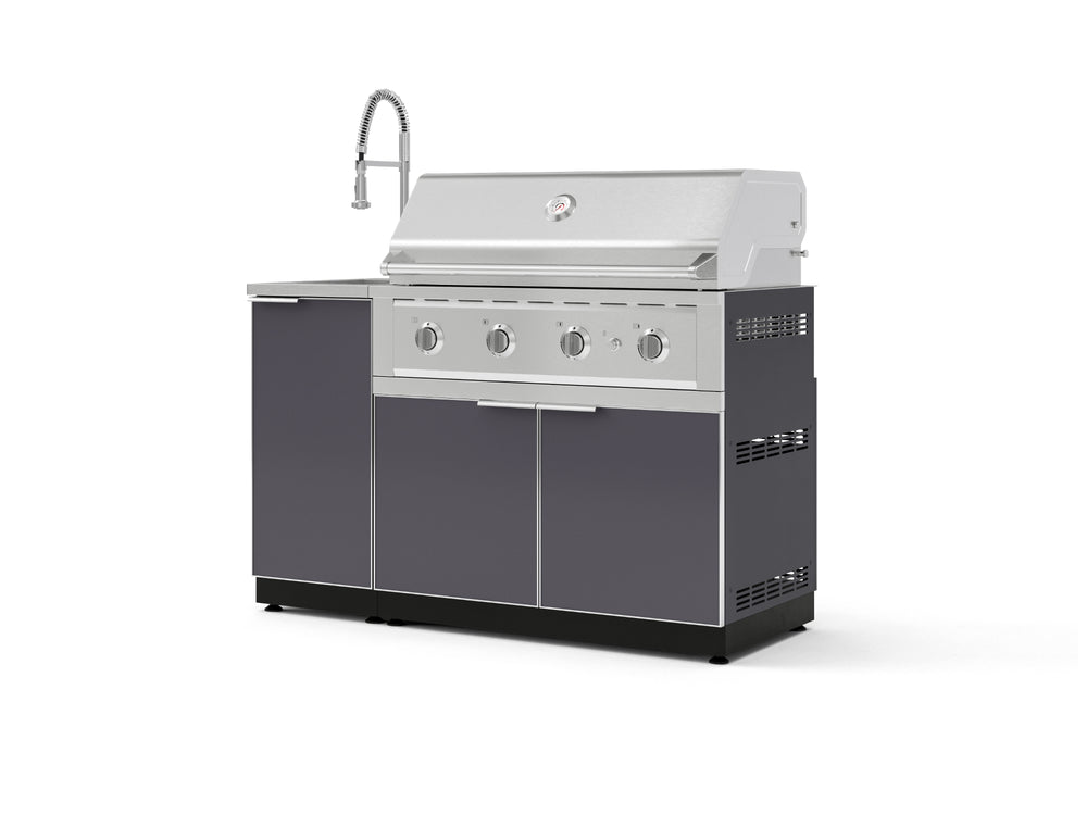 NewAge Outdoor Kitchens Outdoor Grill Island Aluminum 3-Piece Cabinet Set with Sink, Grill Cabinet and Performance Grill-75332-Garage Giant