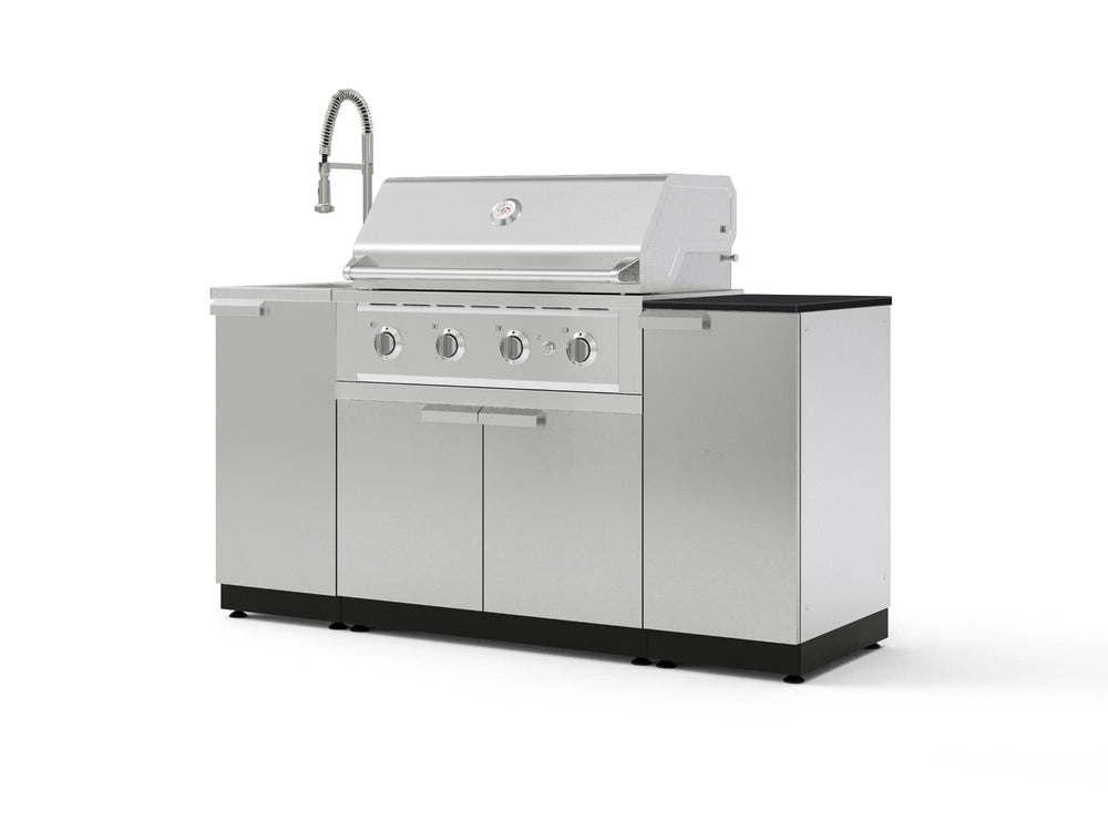 NewAge Outdoor Kitchens Outdoor Grill Island Stainless-Steel 5-Piece Cabinet Set with Sink, 1 Door, Grill Cabinet, Performance Grill and Stainless Steel Countertop - (Liquid Propane) | Garage Giant