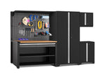 NewAge Garage Cabinets Pro Series 5-Piece Cabinet Set with Base, Wall Cabinet, Locker, 62 in. Workstation, and Pegboard Accessories Kit-32636-Garage Giant 