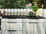 NewAge Outdoor Kitchens Stainless Steel 7-Piece Cabinet Set with 3-Drawer, Bar, Grill Cabinet, Platinum Grill, Countertop, and Fridge-71871-Garage Giant 