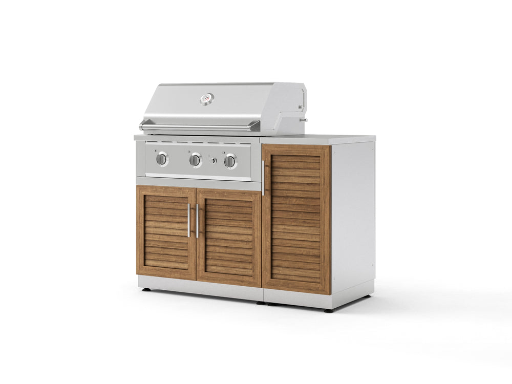 NewAge Outdoor Kitchens Outdoor Grill Island Stainless-Steel Louvered Doors 4-Piece Cabinet Set with 1 Door, Grill Cabinet, Performance Grill and Countertop | 73896