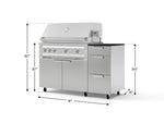 NewAge Outdoor Kitchens Outdoor Grill Island Stainless-Steel 4-Piece Cabinet Set with Casters and 3-Drawer, Grill Cabinet, Platinum Grill and Dekton in Sirius Countertop - (Liquid Propane) 