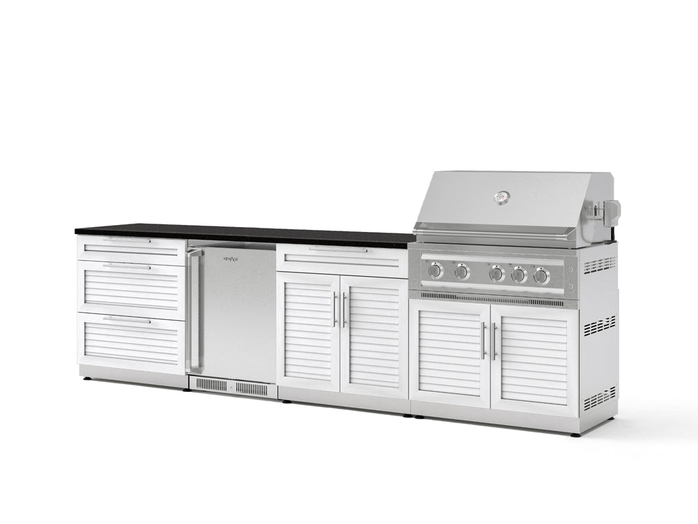 NewAge Outdoor Kitchens Stainless Steel 7-Piece Cabinet Set with 3-Drawer, Bar, Grill Cabinet, Platinum Grill, Countertop, and Stainless Steel Door Fridge-73624-Garage Giant