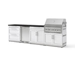 NewAge Outdoor Kitchens Stainless Steel 7-Piece Cabinet Set with 3-Drawer, Bar, Grill Cabinet, Platinum Grill, Countertop, and Stainless Steel Door Fridge-73624-Garage Giant 