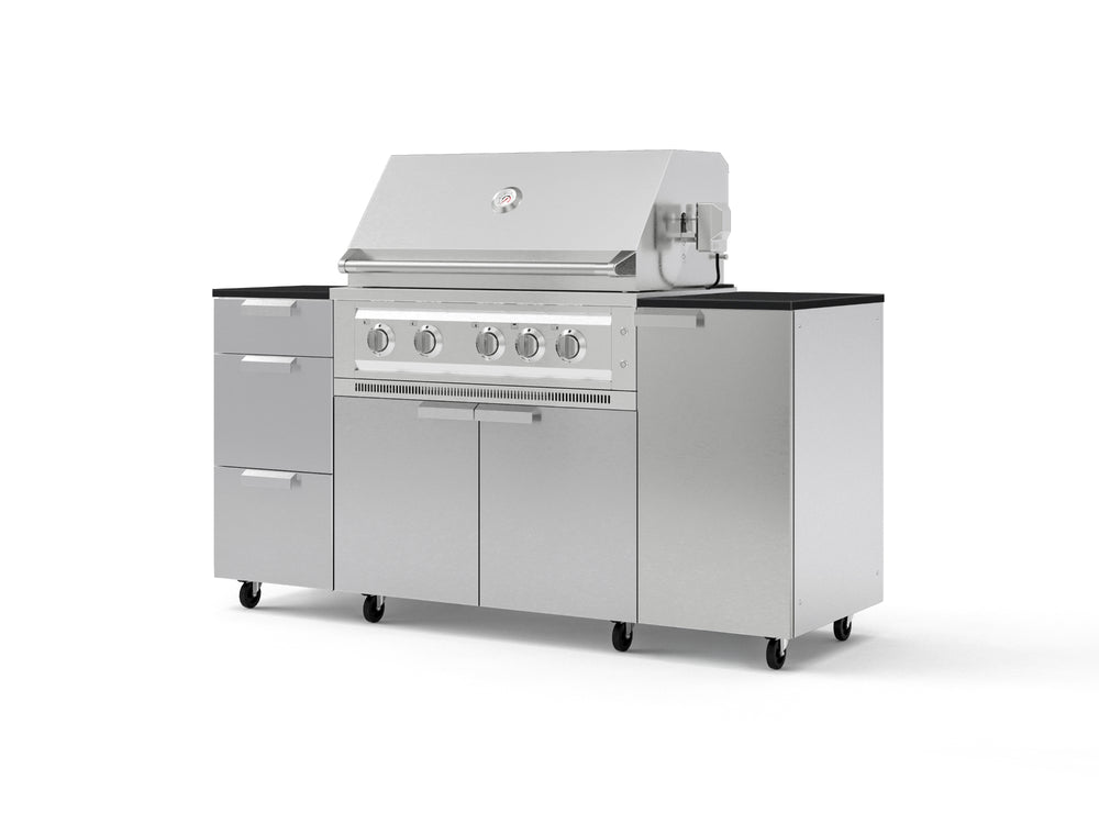 NewAge Outdoor Kitchens Outdoor Grill Island Stainless-Steel 6-Piece Cabinet Set with Casters 1 Door, 3 Drawer, Grill Cabinet, Platinum Grill and Dekton in Sirius Countertops - (Liquid Propane) | Garage Giant