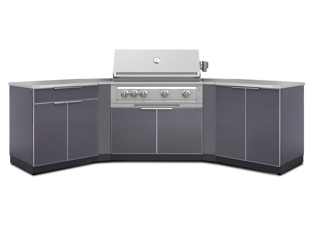 NewAge Outdoor Kitchens Aluminum 7-Piece Cabinet Set with 2 Door, Bar, Corner, Grill Cabinet, Platinum Grill, and Countertops | 71011