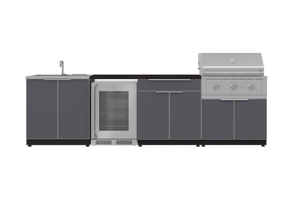 NewAge Outdoor Kitchens Aluminum 6-Piece Cabinet Set with Sink, Bar, Grill Cabinet, Performance Grill, Countertop and Fridge-71982-Garage Giant