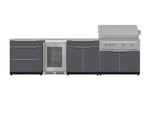 NewAge Outdoor Kitchens Aluminum 7-Piece Cabinet Set with 3-Drawer, Bar, Grill Cabinet, Platinum Grill, Countertops and Fridge-66563-Garage Giant 