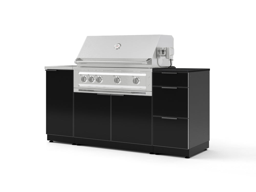 NewAge Outdoor Kitchens Outdoor Grill Island Aluminum 5-Piece Cabinet Set with Sink, 3 Drawer, Grill Cabinet, Platinum Grill and Stainless Steel Countertop - (Liquid Propane) | Garage Giant