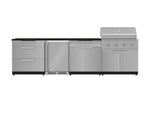 NewAge Outdoor Kitchens Stainless Steel 7-Piece Cabinet Set with 3-Drawer, Bar, Grill Cabinet, Performance Grill, Countertop, and Fridge-71854-Garage Giant 