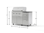 NewAge Outdoor Kitchens Outdoor Grill Island Stainless-Steel 4-Piece Cabinet Set with Casters and 3-Drawer, Grill Cabinet, Performance Grill and Dekton in Sirius Countertop - (Liquid Propane) 