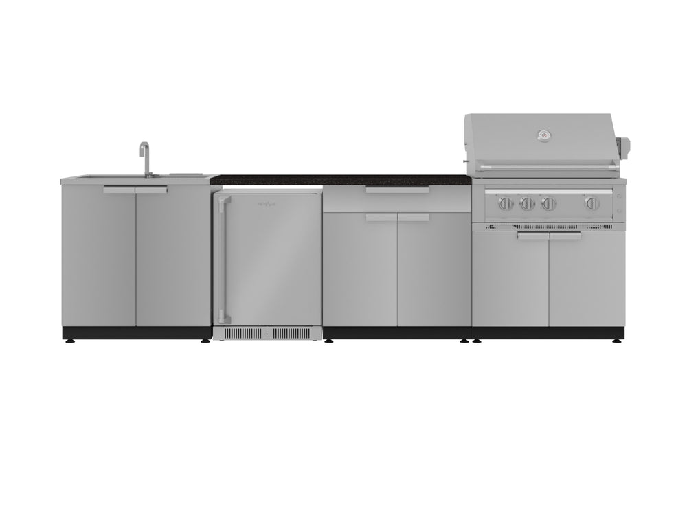 NewAge Outdoor Kitchens Stainless Steel 6-Piece Cabinet Set with Sink, Bar, Grill Cabinet, Platinum Grill, Countertop and Fridge-72003-Garage Giant